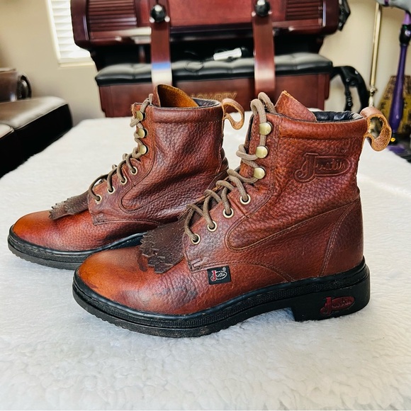 Justin L0995 Cowhide Copper Grizzly Brown Leather Women’s Chukka/Ankle Boots 6 B - Picture 4 of 16